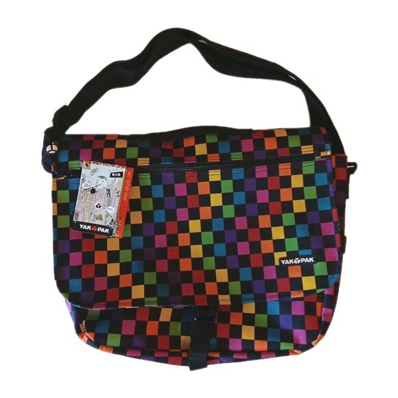 Yak Pak Basic Shoulder Messenger Bag Multicheckerboard Adjustable Strap - Picture 1 of 11